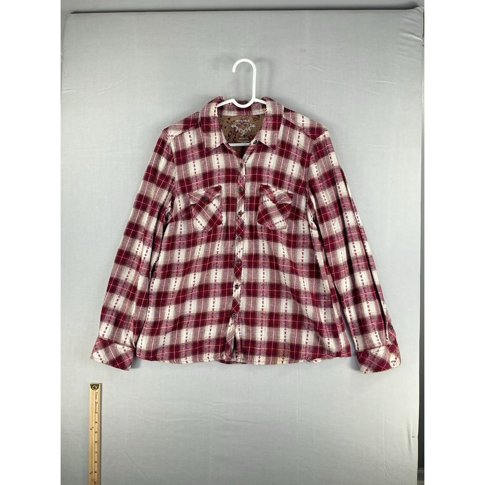 Sonoma Life + Style Red Plaid Flannel Shirt Floral Lined Women Large